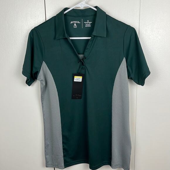 Antigua Tops - Antiqua Womens Golf Shirt Polo Small Green White Short Sleeve Collar 2 Button